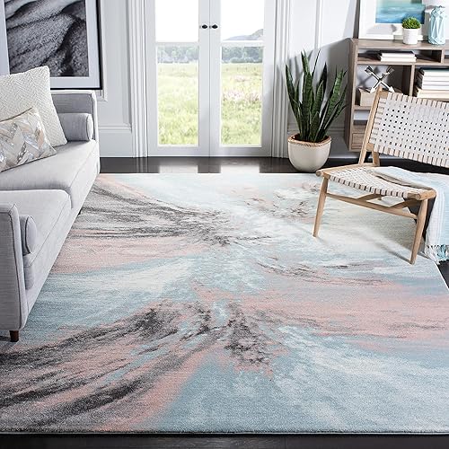Miniatura 9 de SAFAVIEH Glacier Collection GLA127M - Alfombra moderna abstracta que no desprende pelusa, para sala de estar o dormitorio, 4 x 6 pies, azulgris