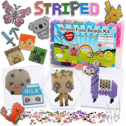 10,000 5mm Stripped Fuse Beads kit for Kids 50 Patterns 3