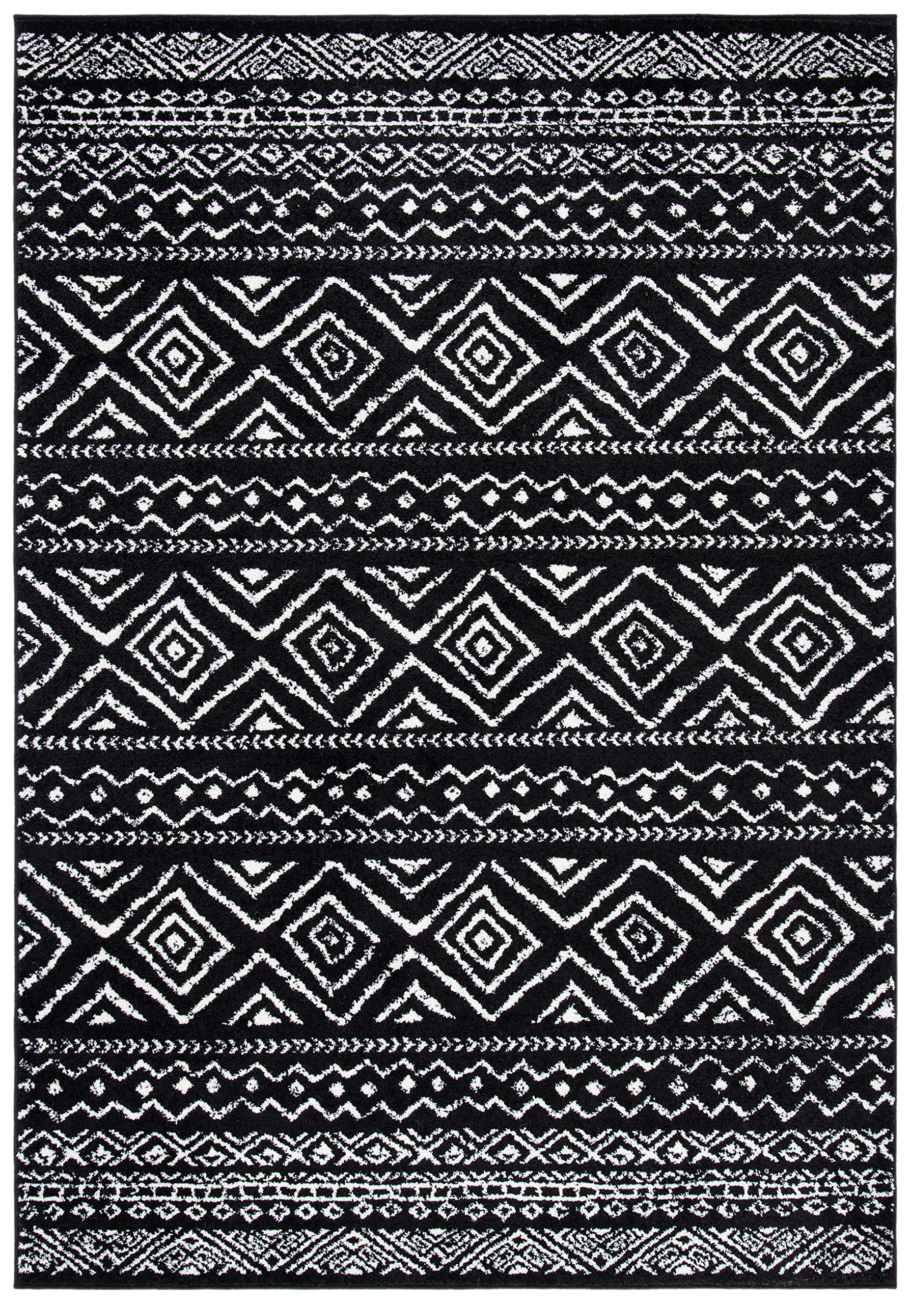 SAFAVIEH Tulum Collection Area Rug - 9' x 12', Black & Ivory, Moroccan Boho Distressed Design, Non-Shedding & Easy Care, Ideal for High Traffic Areas in Living Room, Bedroom (TUL267Z)
