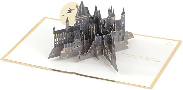 Hallmark Harry Potter Carte 3D et pop-up pour toutes les occasions Motif serpent doré, bâton de balai, anniversaire, fête des pères, Noël, fille, fils, petite-fille, petit-fils, Wizarding World, doré