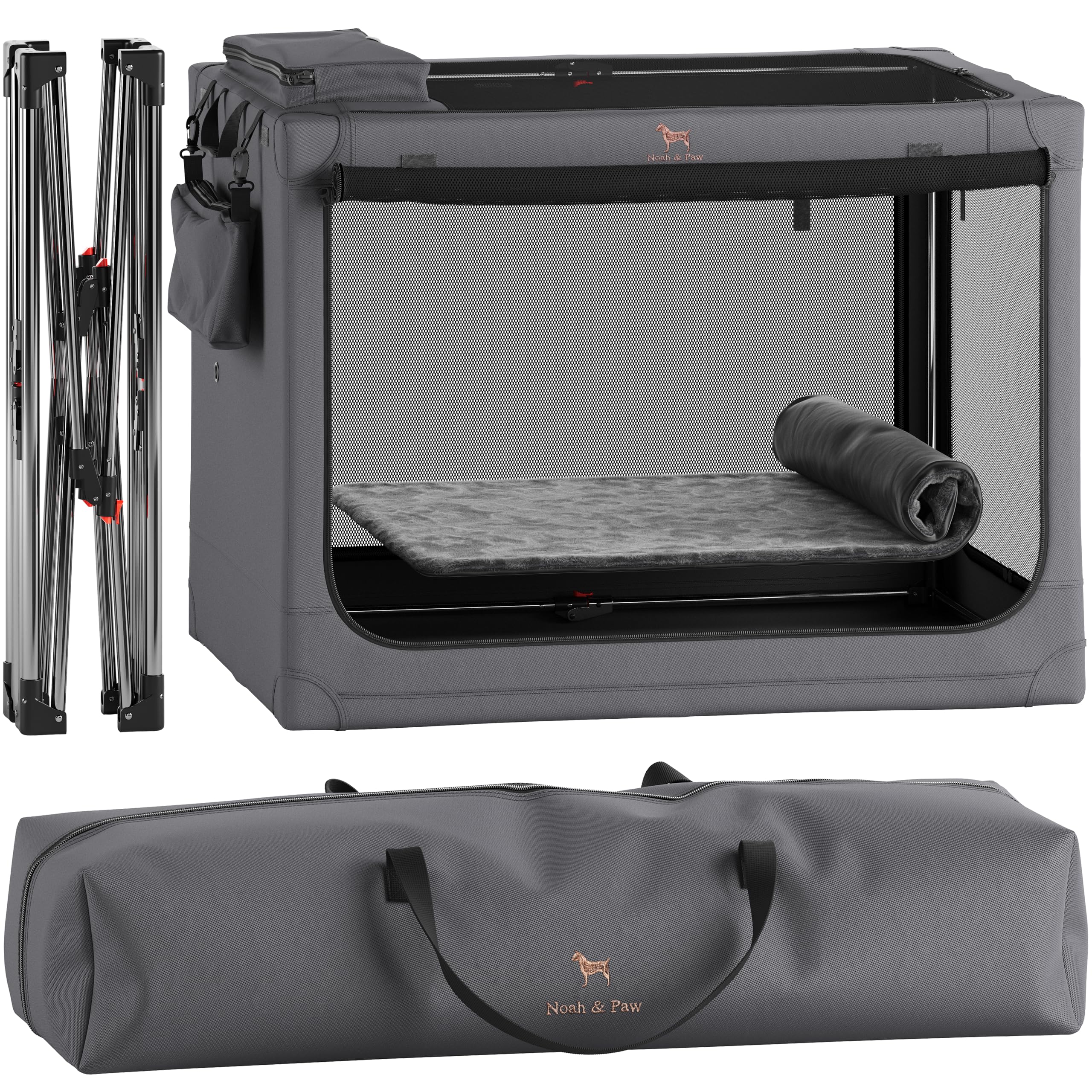 Noah & Paw Collapsible Dog Crate 42 Inch, XXL Dog Crate for XXL, XL, Large Breeds, Travel Kennel for Car, Includes Pet Mat for Pet Cage, 2 Storage Pockets, Handbag, 10mm Locking Zippers 42 * 31 * 31