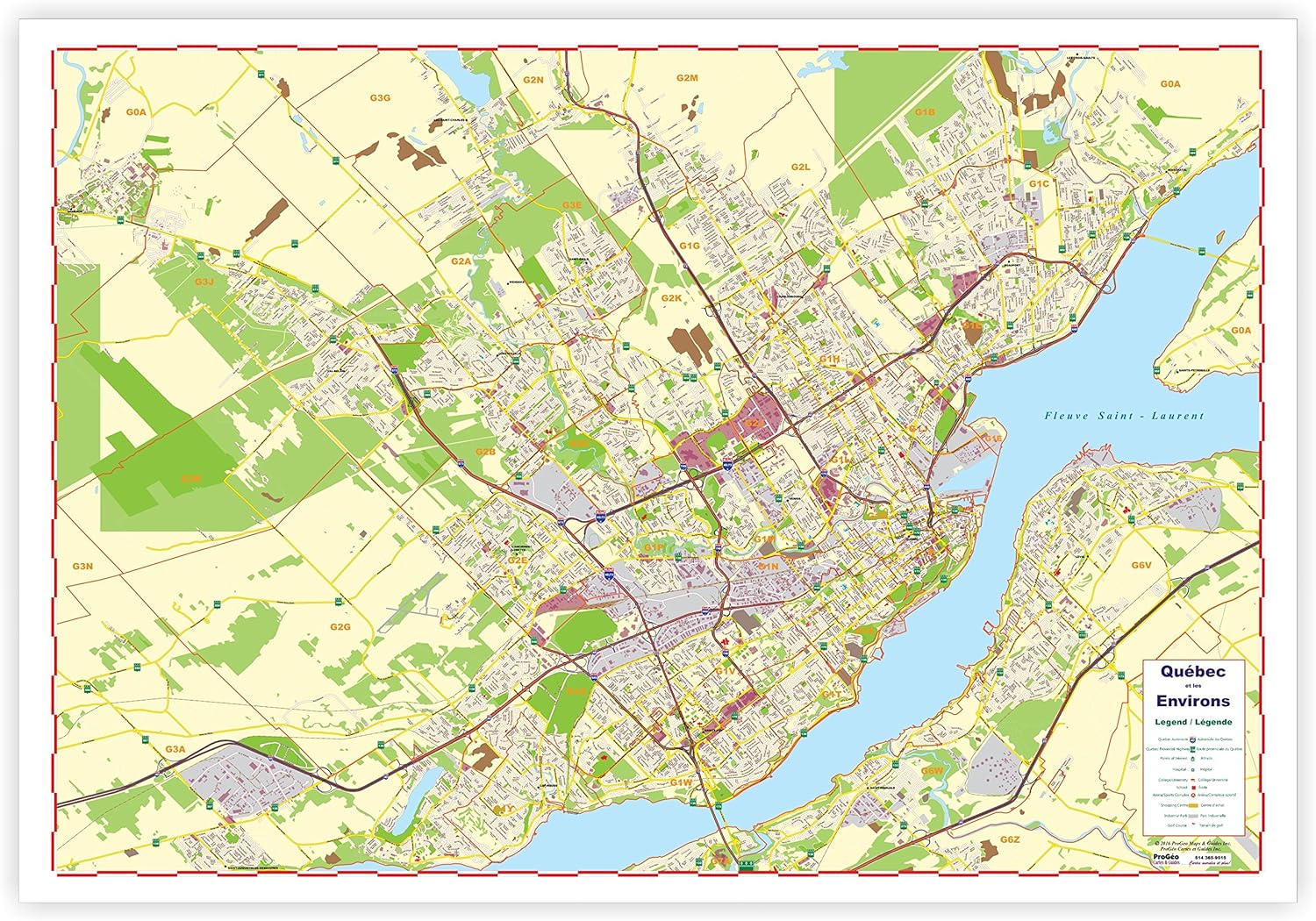 ProGeo Marketing Map of Quebec City/Ville de Québec Laminated with