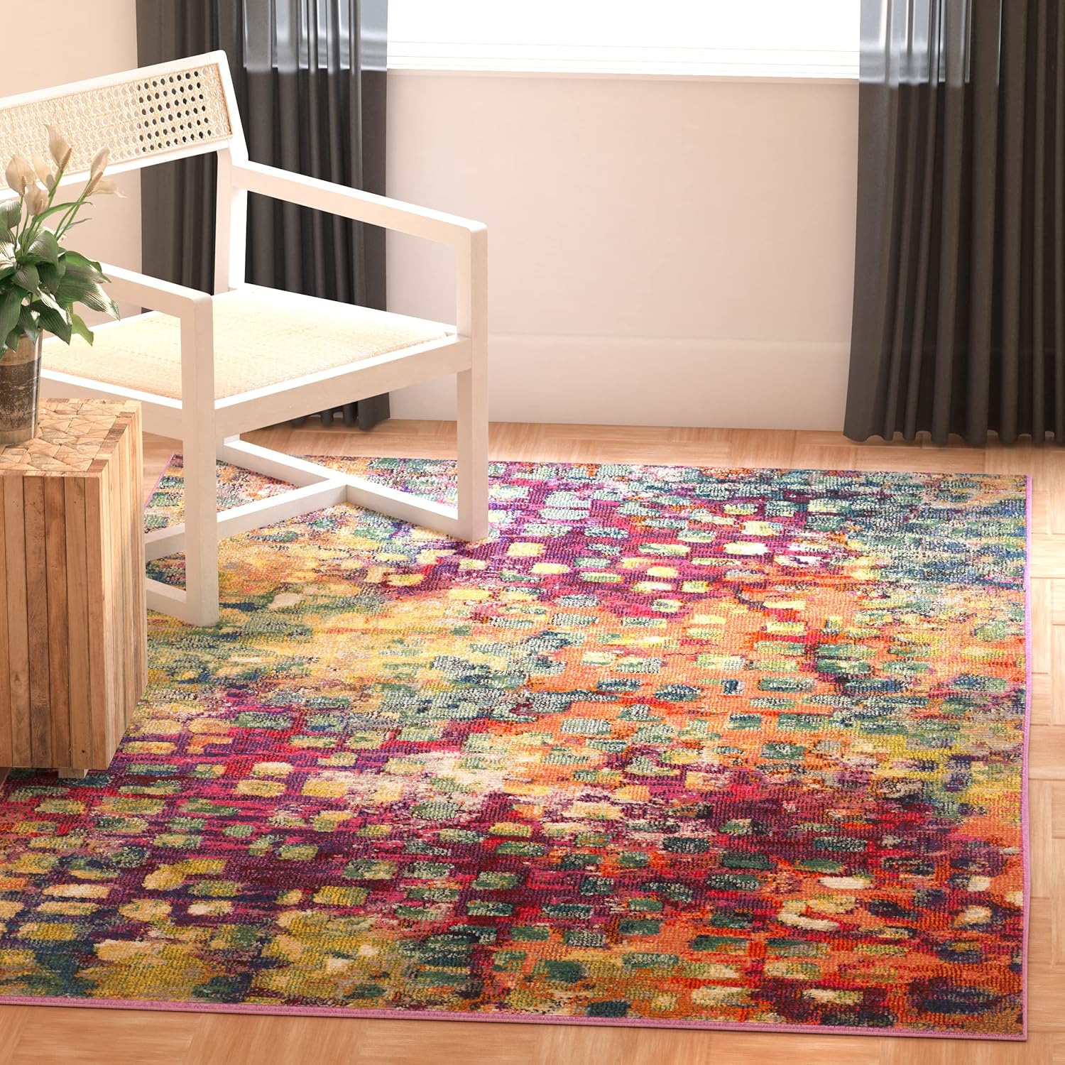 SAFAVIEH Area Rug 6x8 - Monaco Collection - Pink & Multi, Non-Shedding & Easy Cleaning, Ideal for Living Room, Bedroom, Office, Dining Space (MNC225D)
