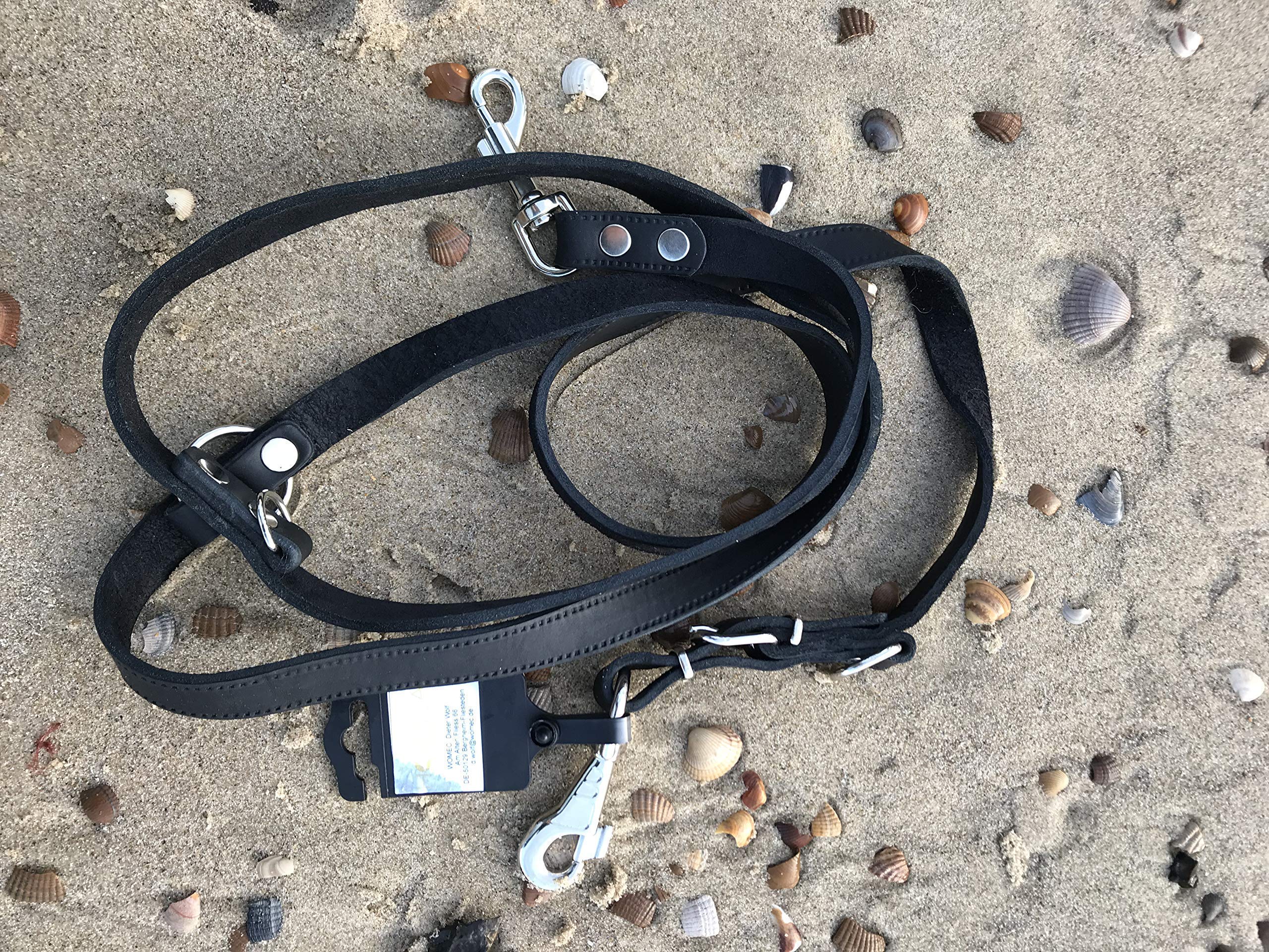 Esclusivo guinzaglio per cani in vera pelle, 925, 20 mm/220 cm, nero, regolabile, per cani di taglia XL