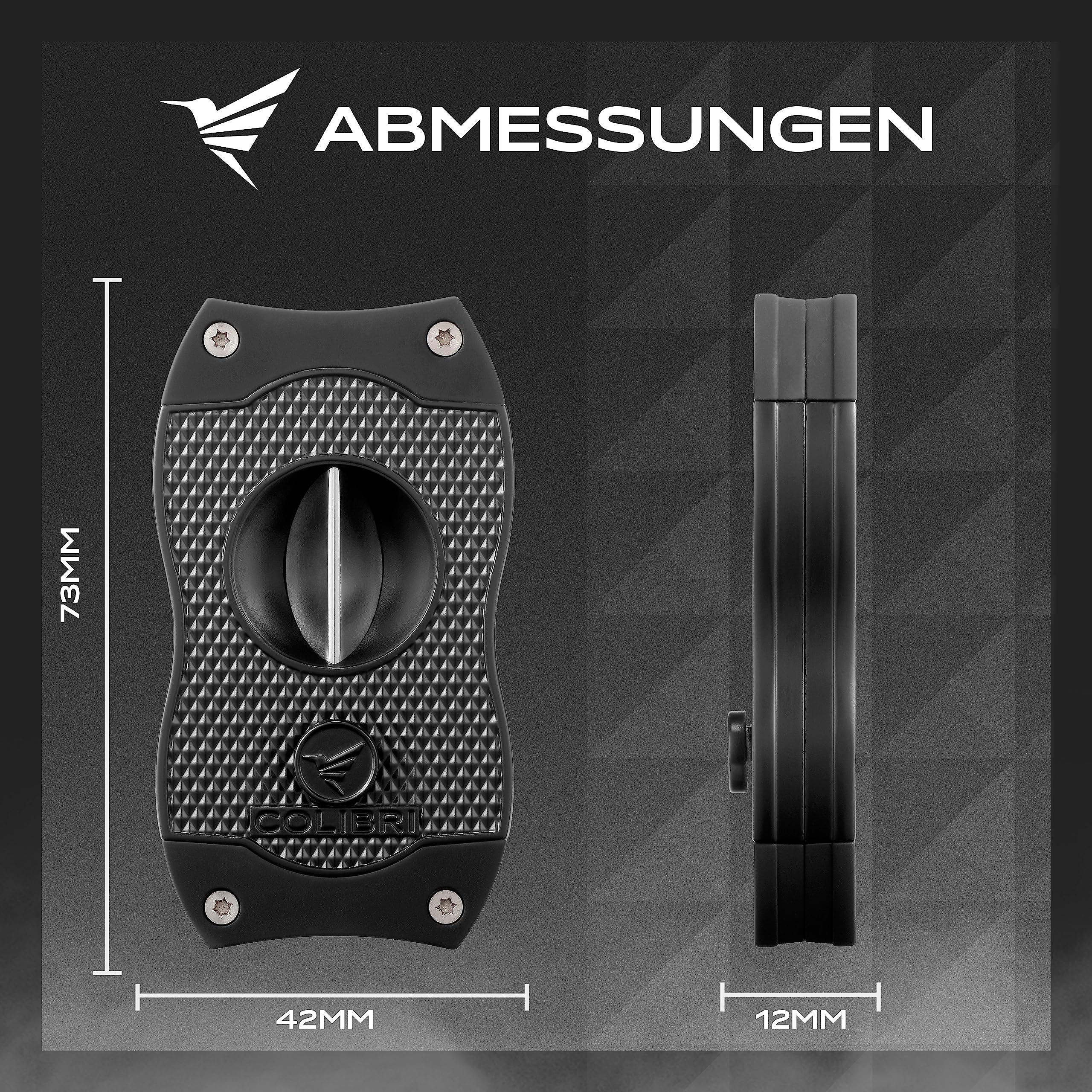 Colibri V-Cut Zigarrenschneider - Diamanten-Muster - Tiefer 7mm V-Schnitt - Bis zu 60+ Ringmaß Zigarren - Ergonomisches Design - Federbelasteter Auslösemechanismus - Inklusive Geschenkbox