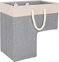 Vista 1 de SAM AND MABEL Cesta de almacenamiento para escaleras, material de lino de alta calidad, ligero y resistente, plegable, 16 pulgadas de largo x 10