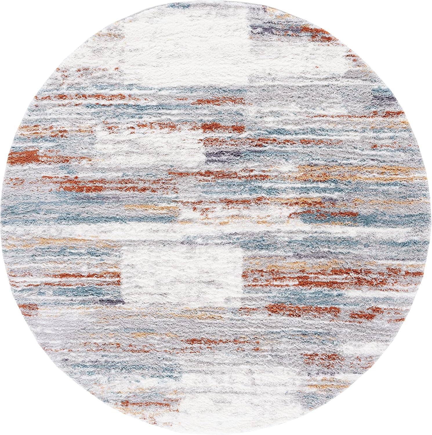 SAFAVIEH Berber Shag Collection 7' Round Blue Rust/Ivory BER541A Modern Abstract Non-Shedding 1.25-inch Thick Area Rug