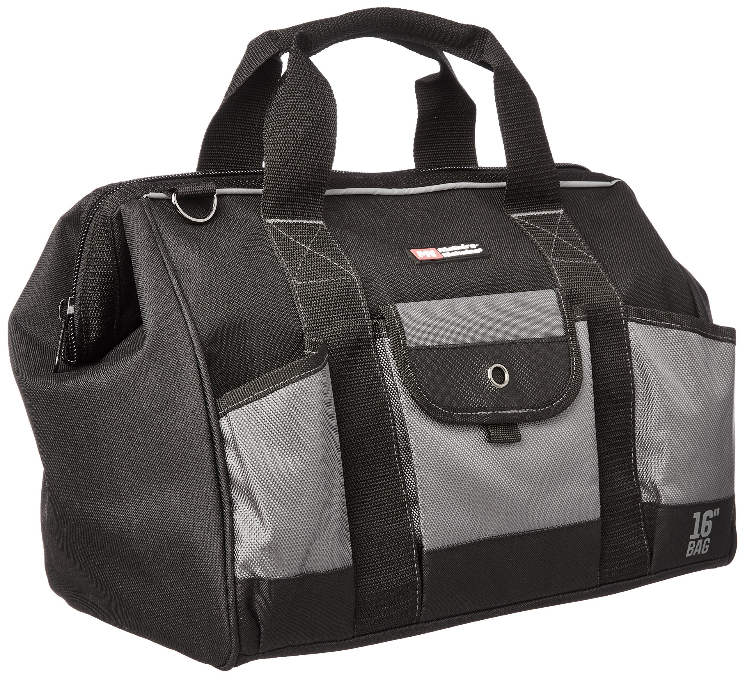 McGuire-Nicholas 16" Builder's Tool Bag With Interior Pocket Storage | Small Tools Jobsite Organization, Black/Gray