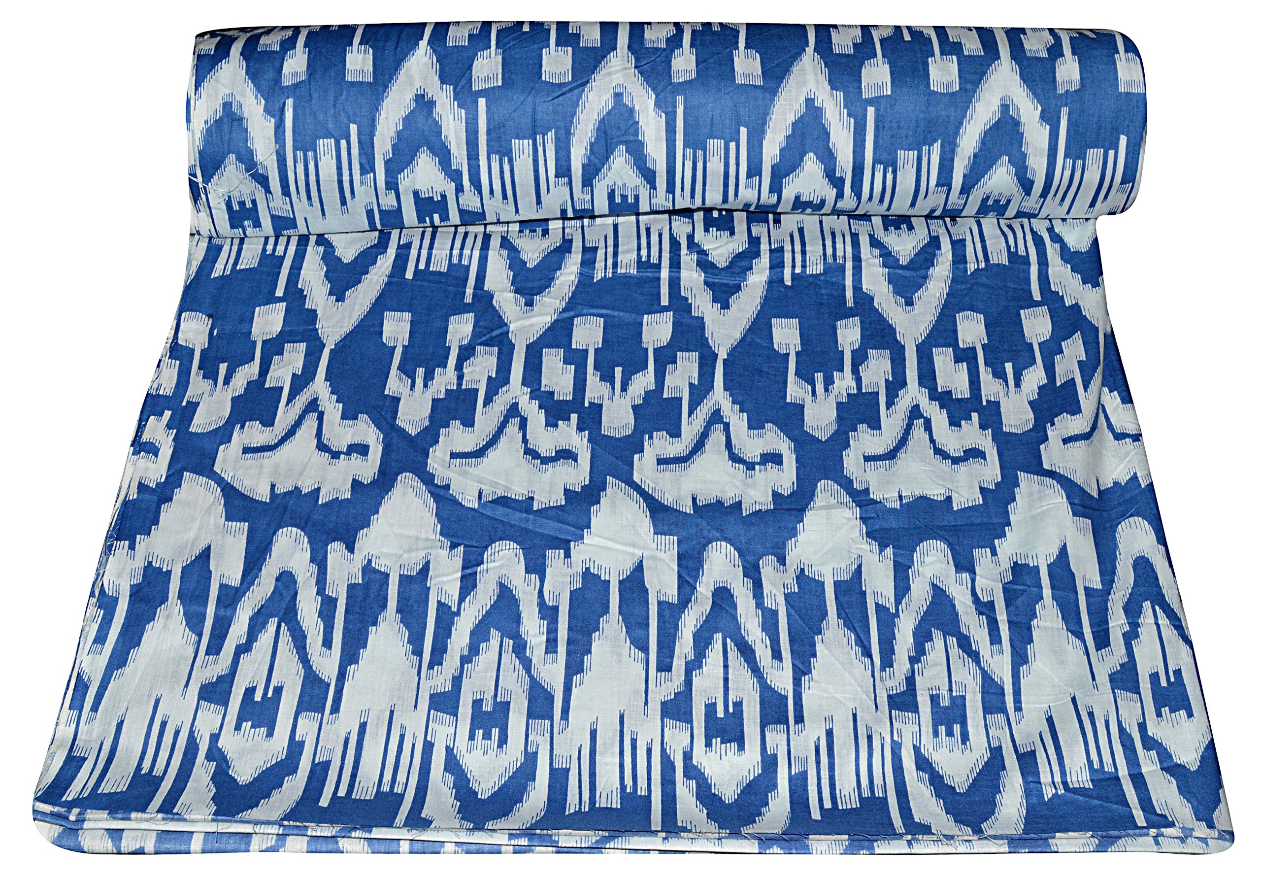 Majisacraft Sanganeri Screen Print Ikat Design Printed 100% Cotton Blue and White Color Dressmaking Sewing Material Runing Fabric 5 Yard