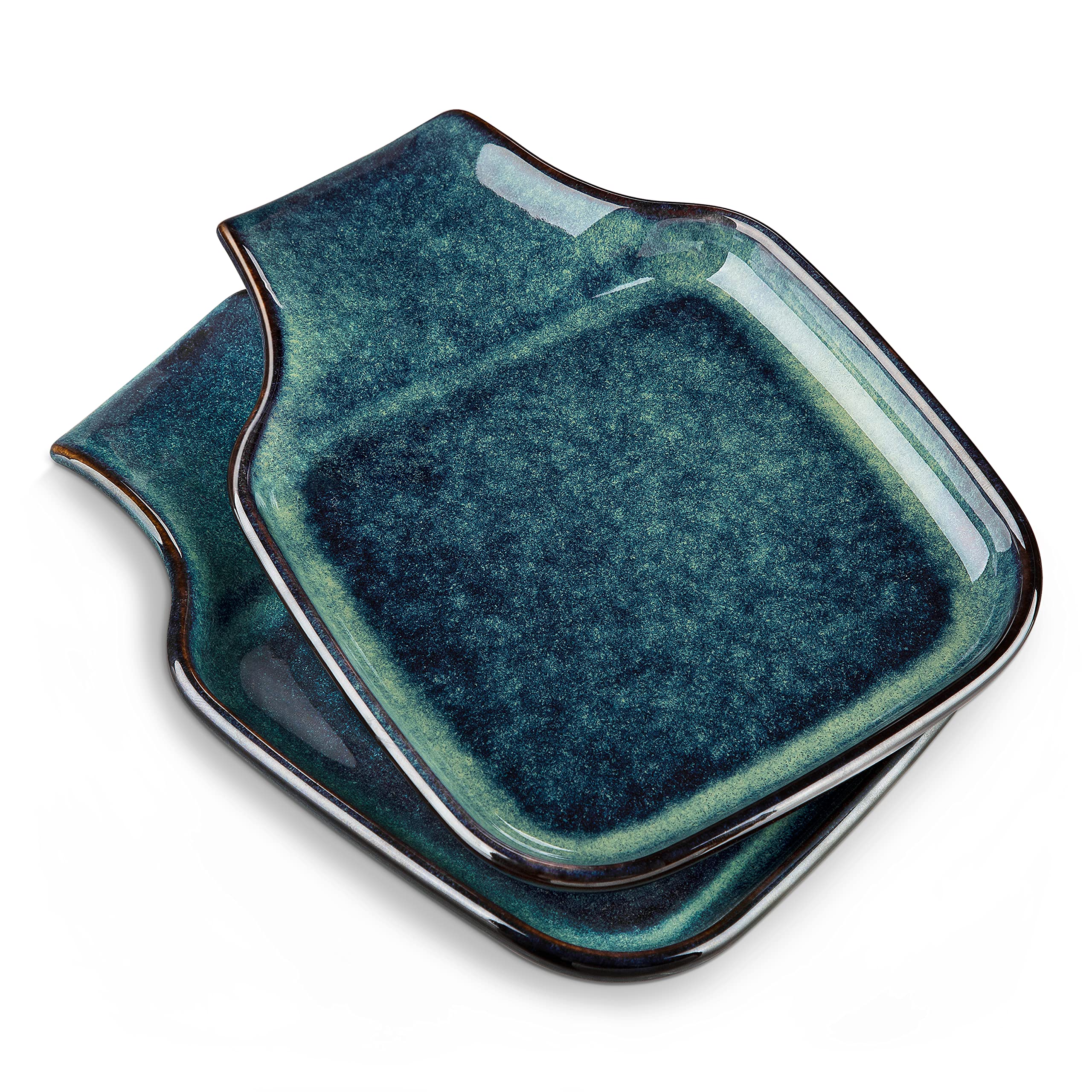 Stern Spoon Rest for Kitchen, Square Ceramic Spoon Holder for Stove Top, Heat Resistant Utensil Rest for Countertop, Dishwasher Safe, Kiln Green, 2 Pack