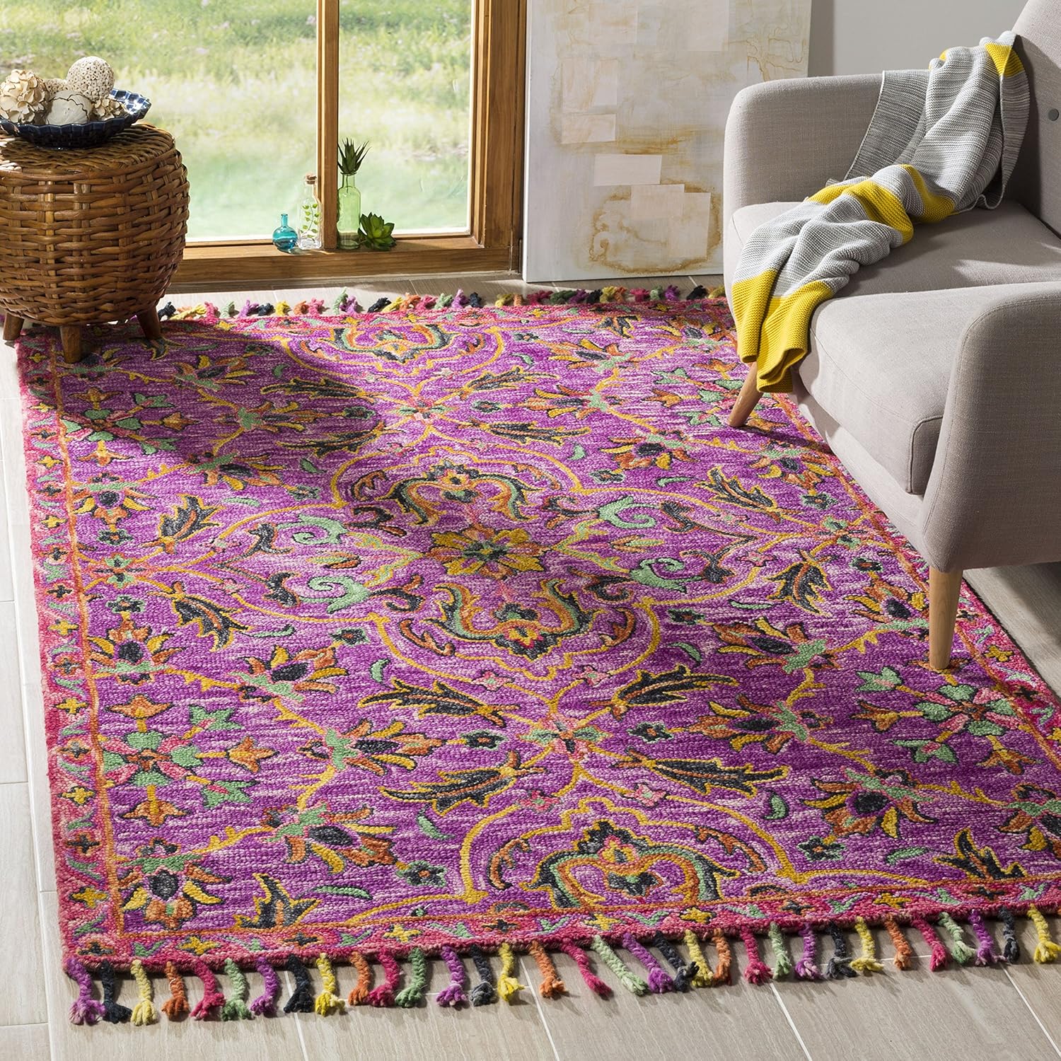 SAFAVIEH Blossom Collection 2'3" x 8' Purple / Multi BLM451A Handmade Tassel Premium Wool Runner Rug