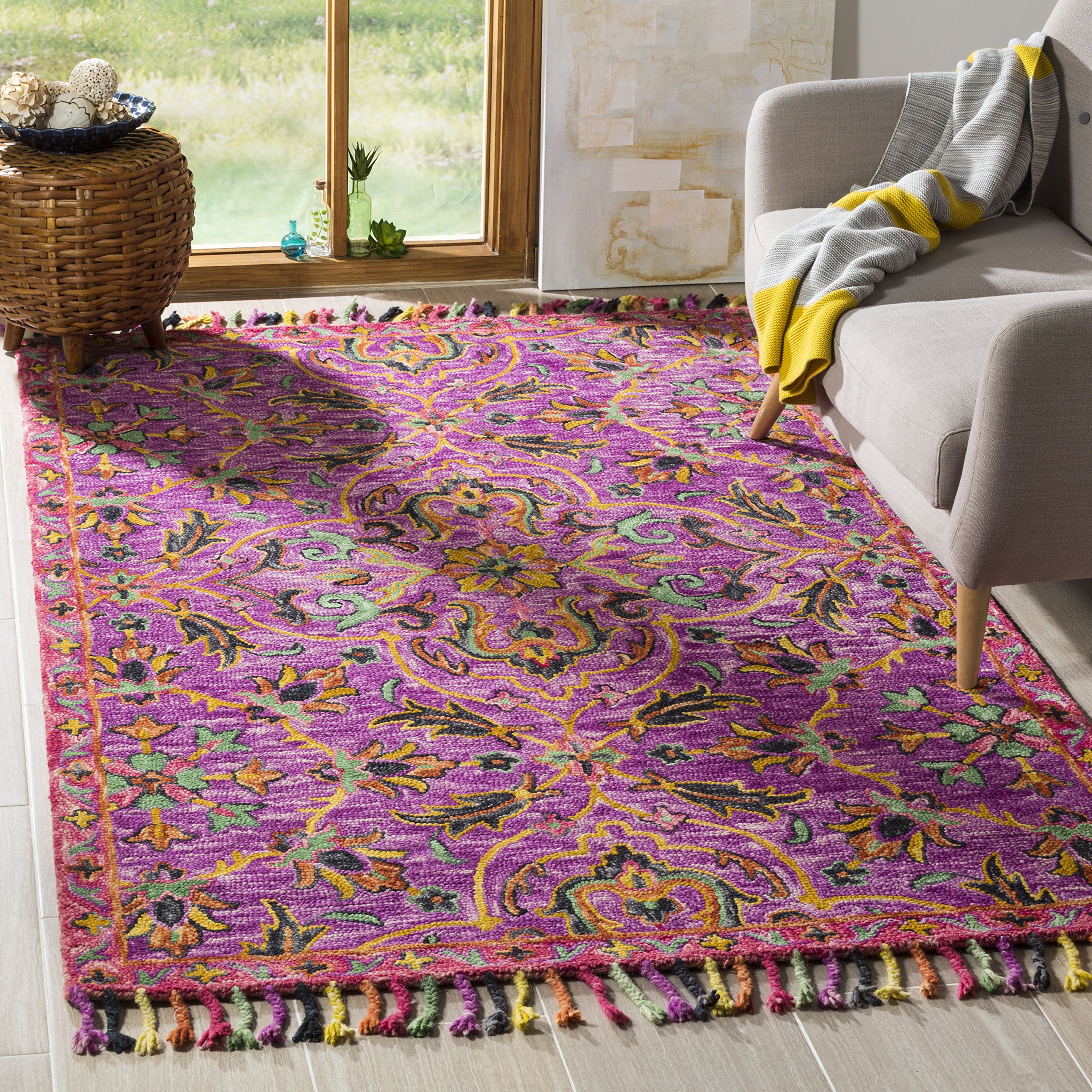 SAFAVIEH Blossom Collection 5' x 8' Purple / Multi BLM451A Handmade Tassel Premium Wool Area Rug