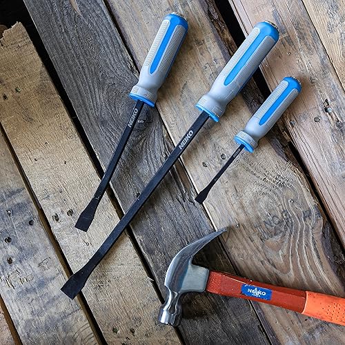 Miniatura 6 de NEIKO 00251A - Barra de palanca juego de 3 piezas de barra de palanca de punta angulada barra de cuervo de 8 12 y 175 pulgadas con tapa de golpeo