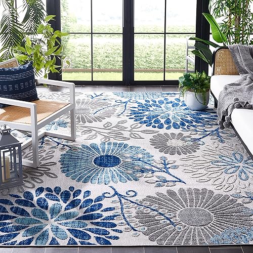 Miniatura 1 de Safavieh Cabana Collection - Alfombra de área de 10 x 14 pies, color gris y azul, diseño floral, no desprende pelusa y de fácil cuidado, para