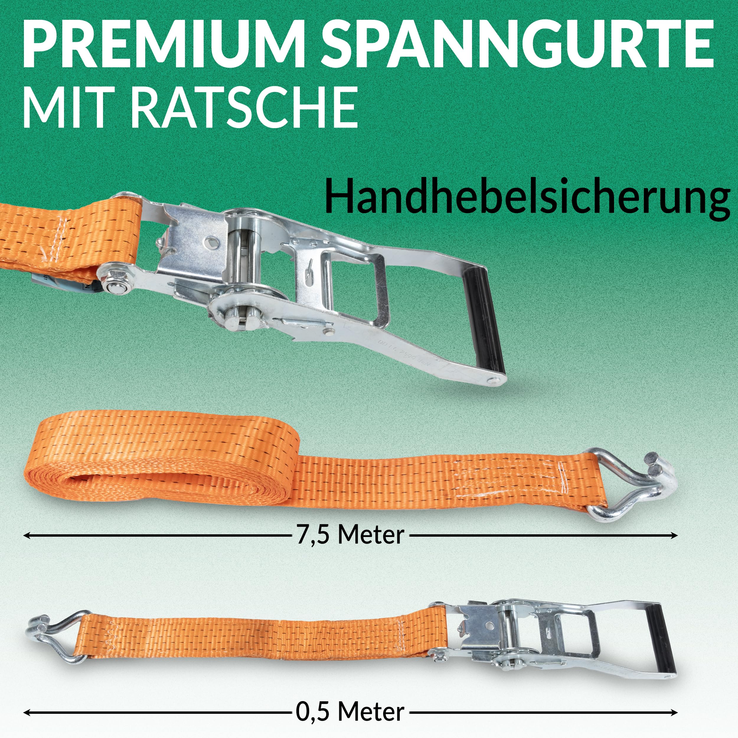 2 Cinghie Di Tensione A Cricchetto Premium 8m X 50mm - Gancio Metallico, Fissaggio Carico Per Rimorchio, Camion, Furgone, Moto, 5000 Kg, Omologate EN 12195-2