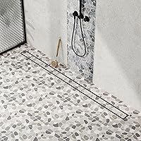 Vista 9 de Neodrain Drenaje de ducha lineal de 32 pulgadas con rejilla de inserción de azulejos, desagüe de suelo de ducha rectangular de acero inoxidable