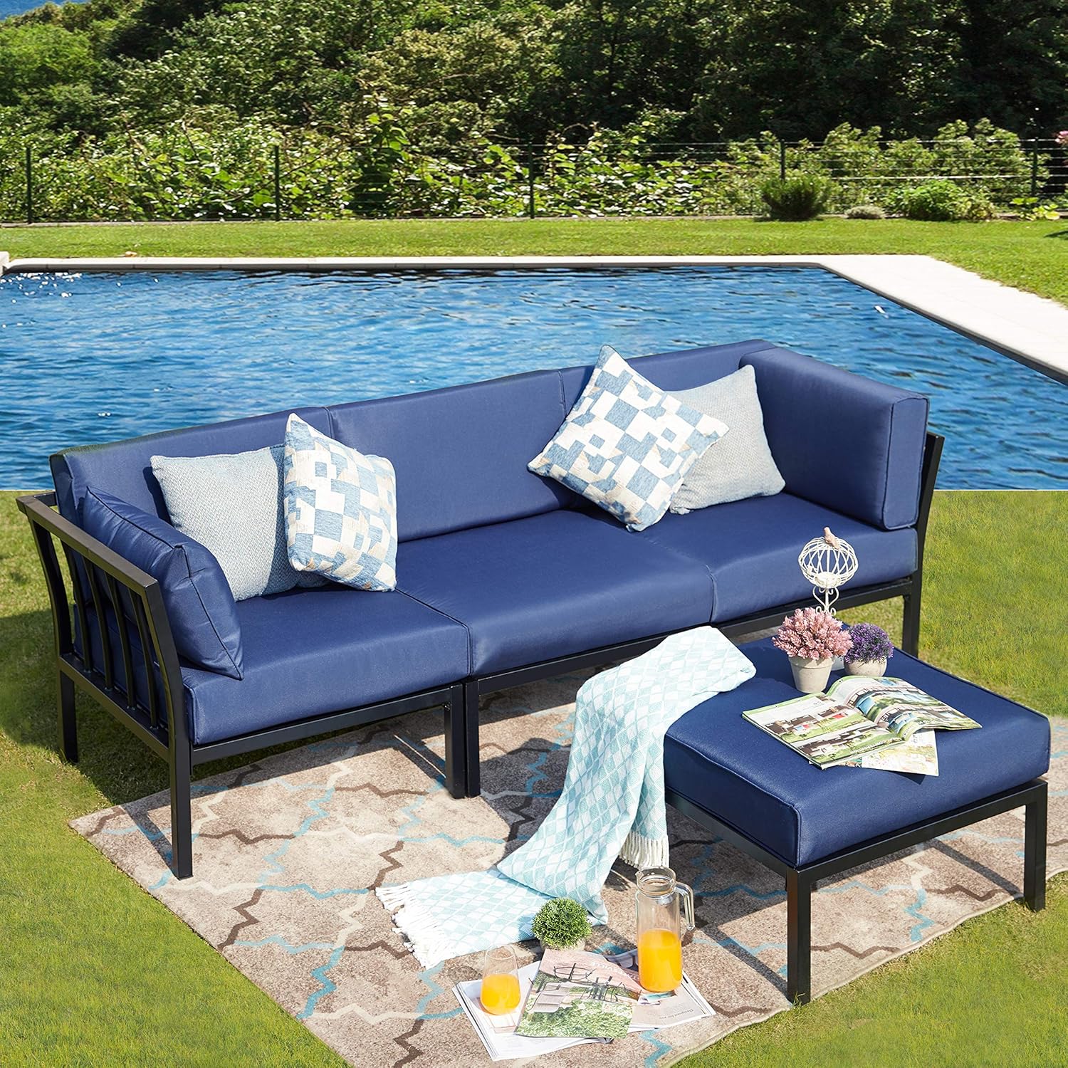LOKATSE HOME Outdoor Sectional Sofa Set with Ottoman Kuwait