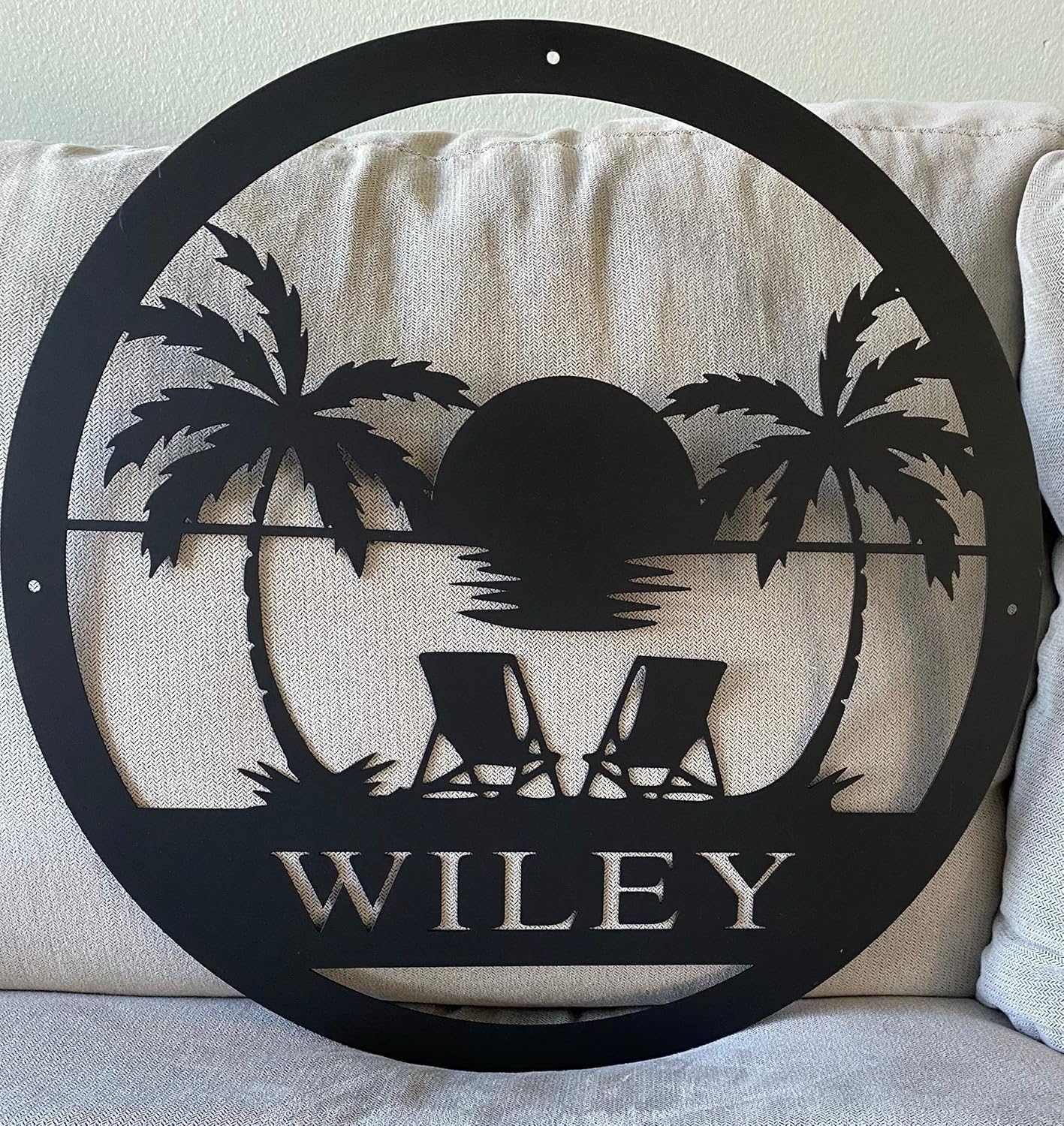 Custom Sunset Beach Metal Sign, Personalized Sunset Beach Monogram