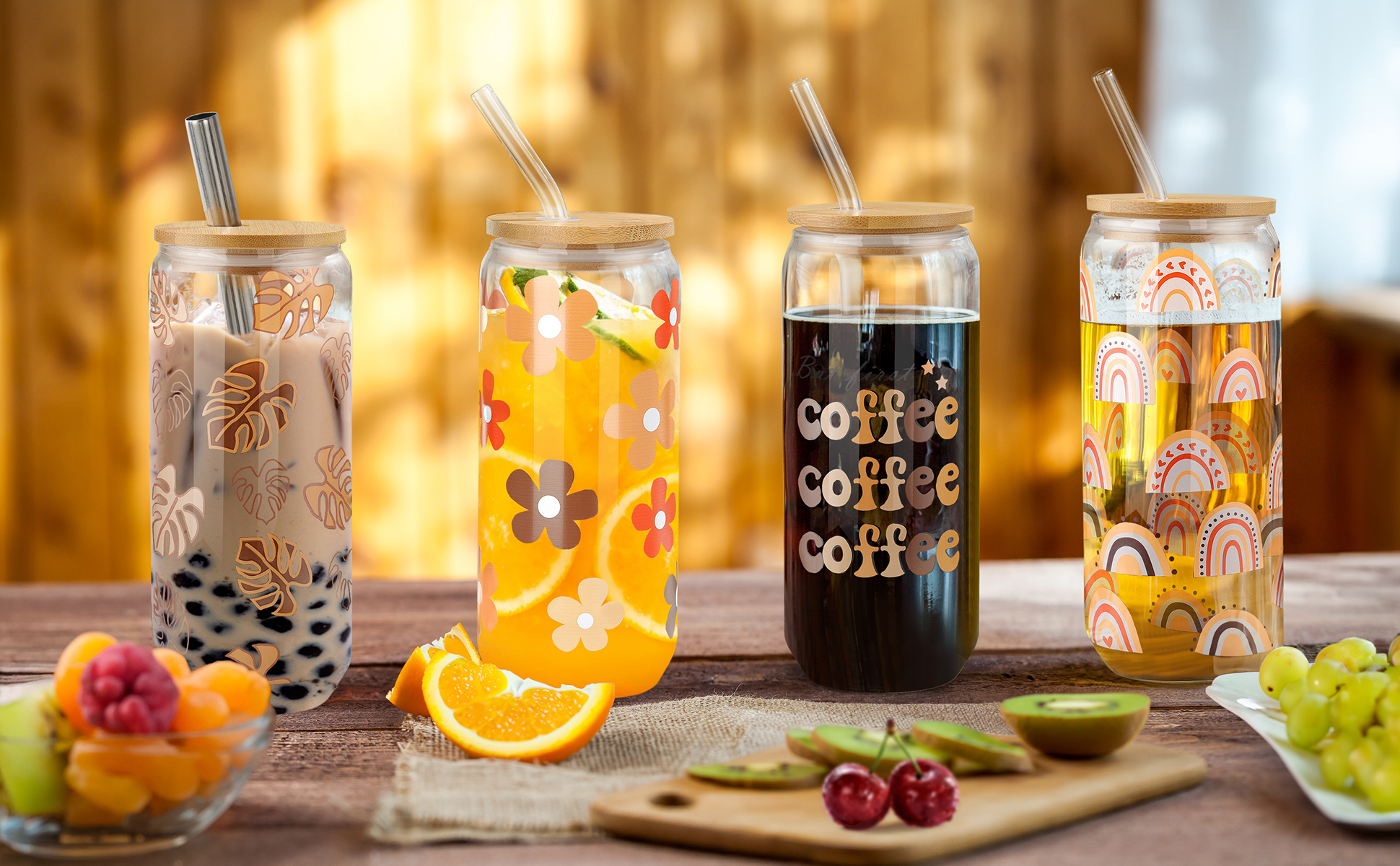 Lot De 2 Tasses En Verre Avec Couvercle Et Paille - 500 Ml, Forme Canette, Pour Smoothie Et Boissons - 14