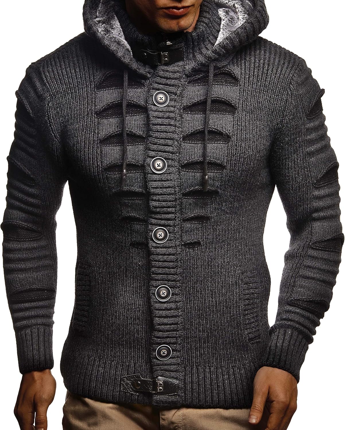 Leif Nelson Men's Stylish Knit Sweater With Buttons | Knitted Sweatshirt Pullover With Hood | Warm For Winter | LN5605 - Image 3