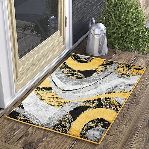 Yafa Home Fashion Alfombra moderna y contemporánea con diseño de remolinos, lujosa, elegante y de moda (amarillo, 2 pies x 3 pies)