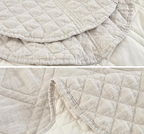 Miniatura 6 de HZ & HY Colcha extragrande para cama King, color marfil, colección de lujo, 100% lino, ultrasuave y ligera, reversible, 3 piezas, KingCal King,