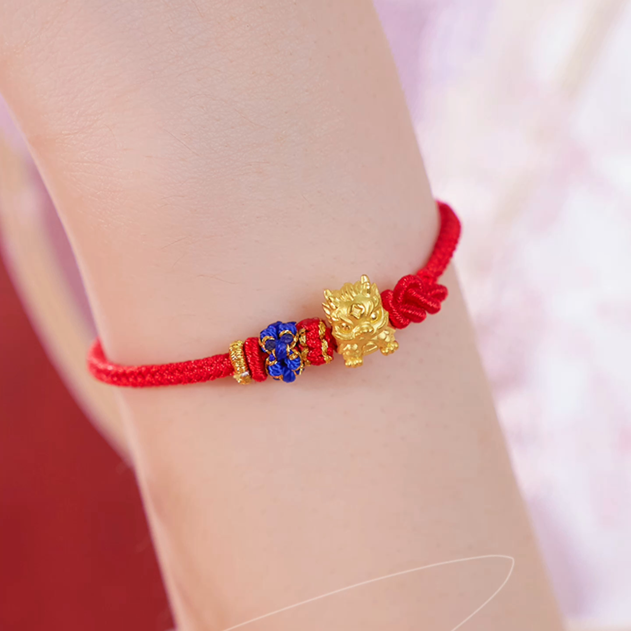 ZHOU LIU FU 24K Solid Gold Bracelet - Adjustable Red Black Braided Cord With Pixiu, Dragon & Turtle Charms - View #13