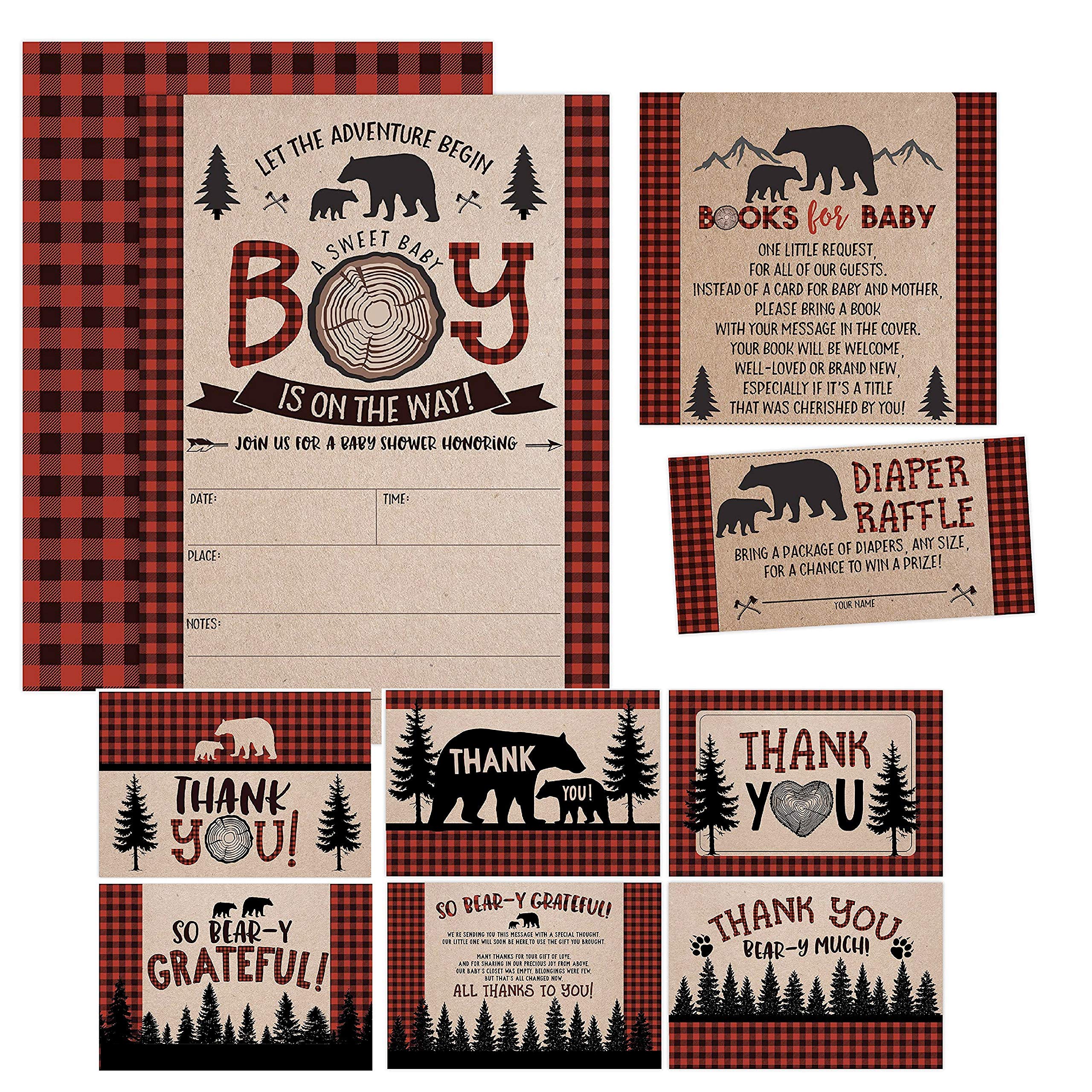 Amazon.com: 40 Lumberjack Baby Shower Invitations, 40 Diaper Raffle and  Book Request Cards, 50 Lumber Jack Thank You Cards : Home & Kitchen