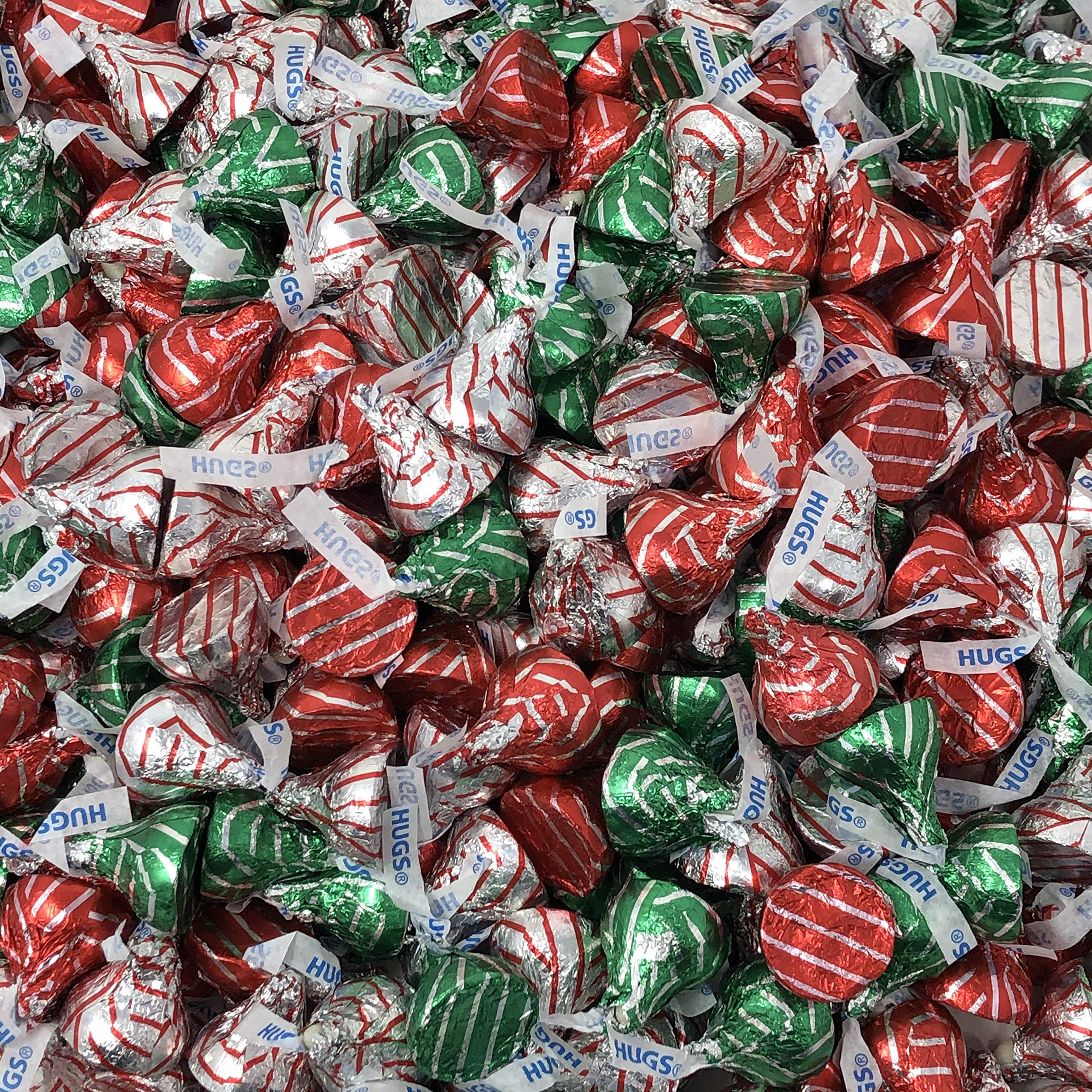 Hershey'sChristmas HUGS Kisses, Holiday Themed Foils, Red Green and Silver, For Parties Candy Bowls gifting and Stocking Stuffers, 5 pounds