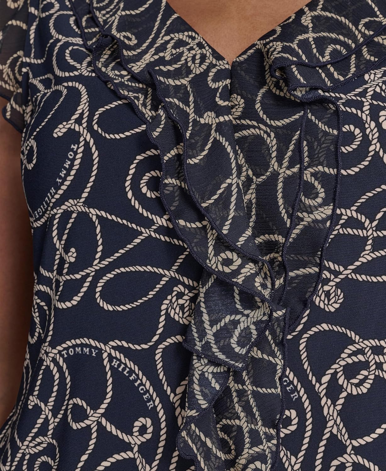 Tommy Hilfiger Women's Sleeveless Mix Media Ruffle Front Blouse - Image 5