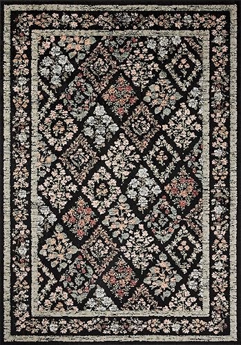 Miniatura 3 de Loloi Rifle Paper Co. Laurel Collection Parquet LAU-04 - Alfombra de área negra y multicolor de 5 pies y 3 pulgadas x 7 pies 8 pulgadas