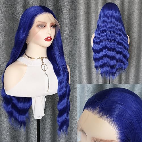 Miniatura 16 de Peluca larga de encaje sintético con frente de encaje para mujeres de color, pieza libre, peluca de cabello ondulado marrón, fibra resistente a