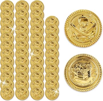 Relaxdays Pirate Treasure Coins, Set of 48 Tokens Fake Gold, Plastic Money, Kids Costume Parties, Gold