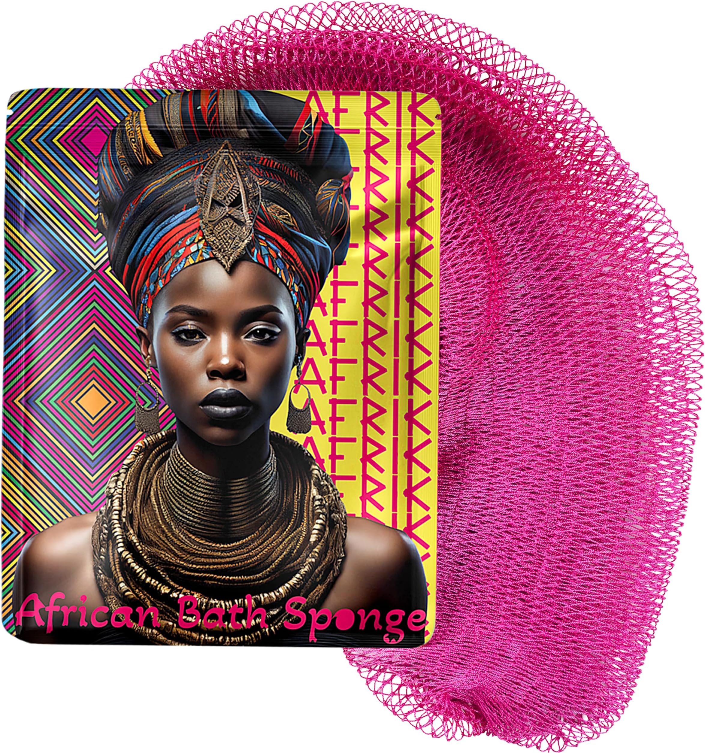 AFRIKI African Net Sponge, Authentic African Exfoliating Sponge, Black Owned, Back Scrubber, 45inch Long, for Normal to Sensitive Skin, for Daily use, Sky Collection