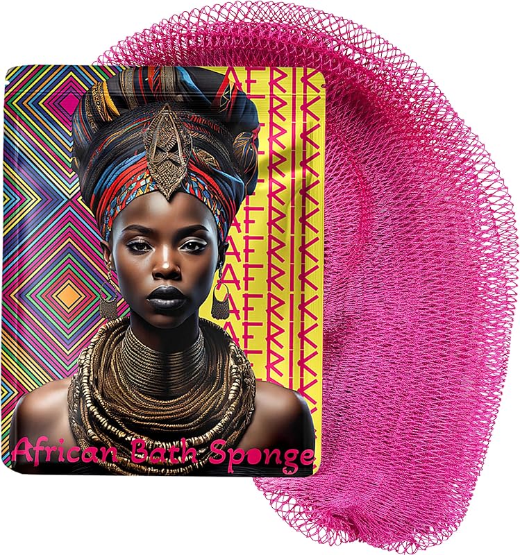 African Net Sponge, Premium Authentic Exfoliating Body Scrubber, Extra Long Stretch Bath Sponge for Shower, Deep Exfoliating Washcloth for Smooth Skin, 1 Pack (Camelia)