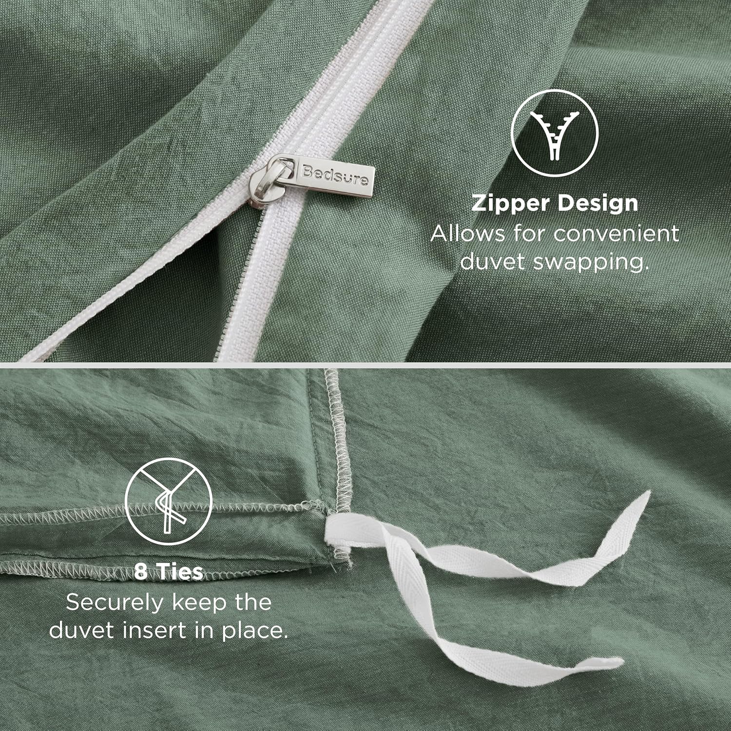 Bedsure 100% Washed Cotton Duvet Cover King Size - Iceberg Green Minimalist Cotton Duvet Cover Linen Like for All Seasons - GentleSoft™ Plain Simple Bedding (Iceberg Green, King, 104"x90") - Image 7