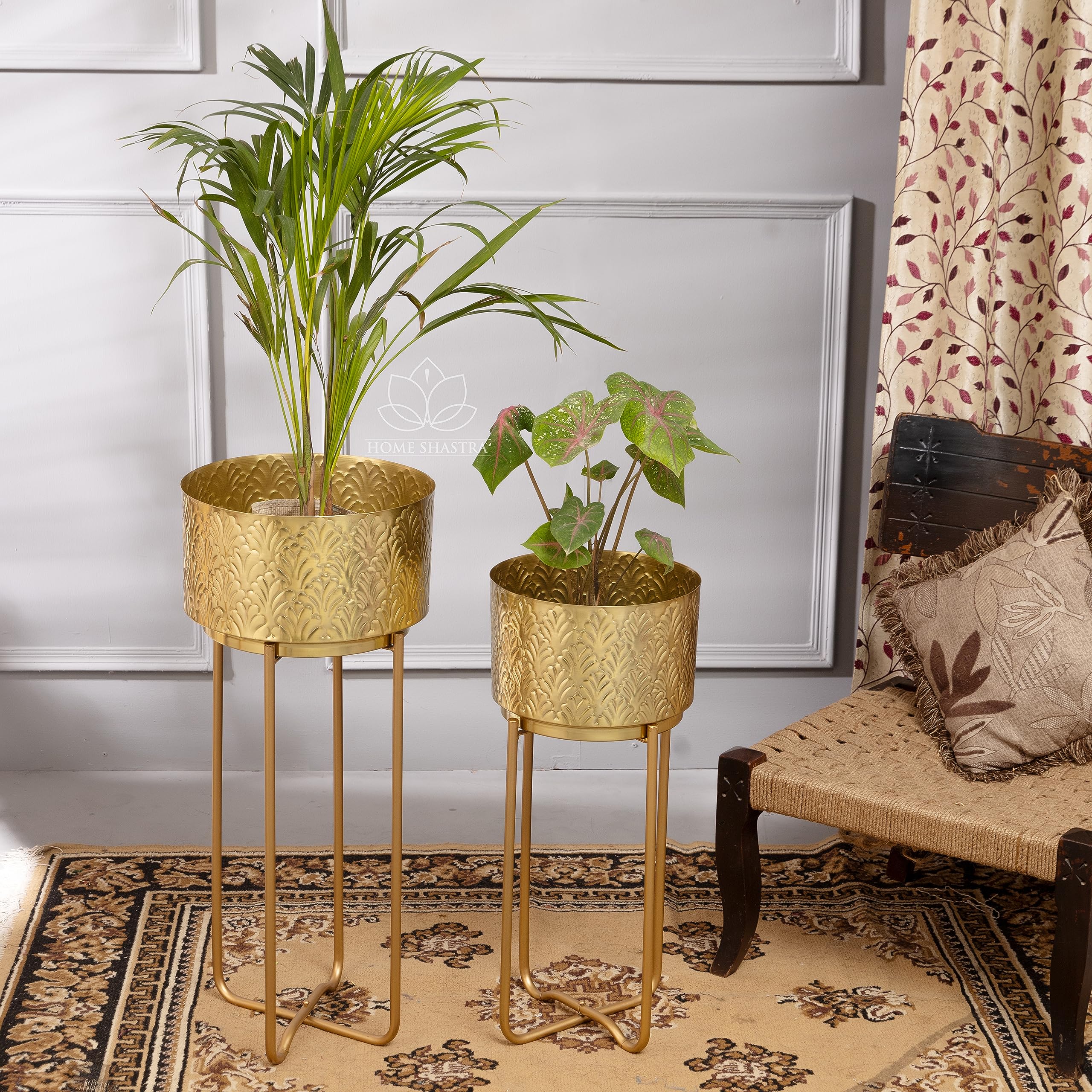 HomeShastra® Haven Gold Metal Planters with Embossed Design and Foldable Stands | 30 Inch & 24 Inch (Height) by 12 inch & 10 Inch (Dia) | Planters for Living Room, Bedroom Interior Ideas (B0CC8948VR) Amazon Price History, Amazon Price Tracker