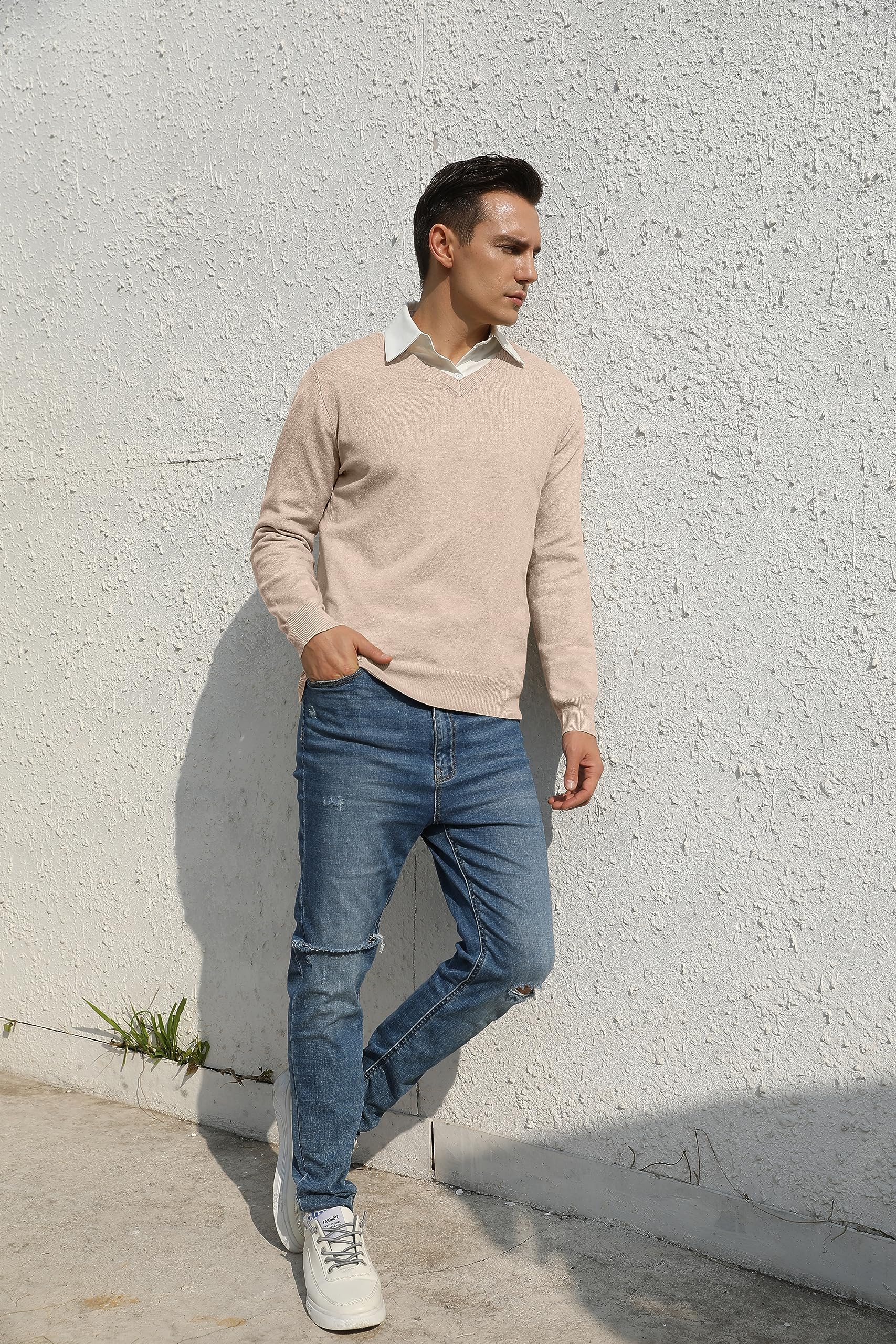 Hisir Cardigan en tricot léger classique et doux en laine avec boutons pour homme
