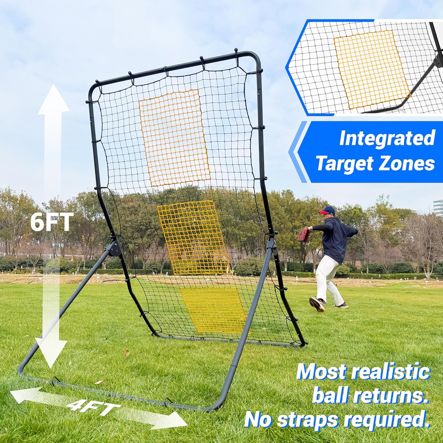 Heavy Duty Baseball Rebounder Net Fielding Trainer Pro Softball Pitch Back Bounce Pitchback for Ground, Line Drive, Fly Ball Return Settings