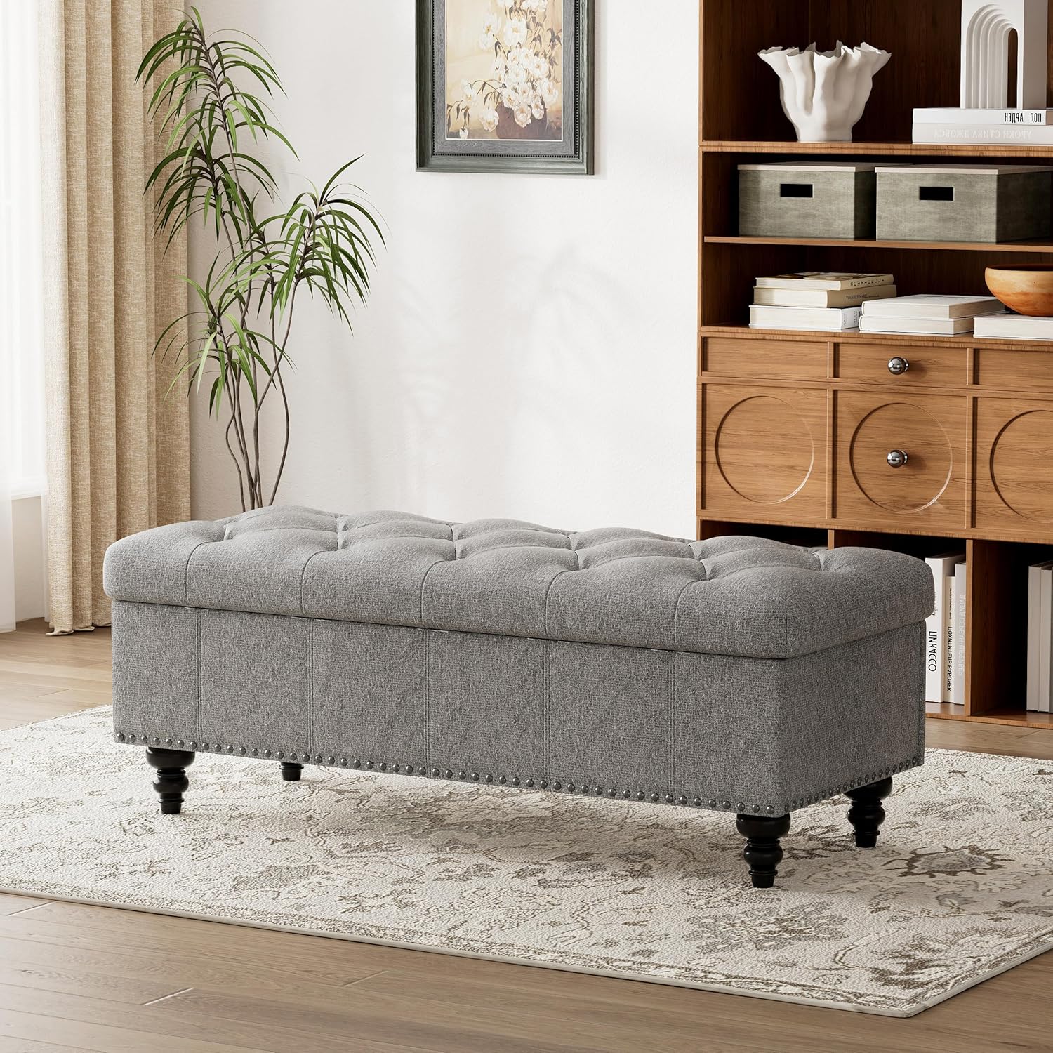Vabches 3-in-1 Storage Ottoman Bench with Flip Lid Coffee Table, Upholstered Gray Seating for Bedroom & Living Room