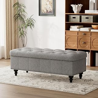 Vabches 3-in-1 Storage Ottoman Bench with Flip Lid Coffee Table, Upholstered Gray Seating for Bedroom & Living Room