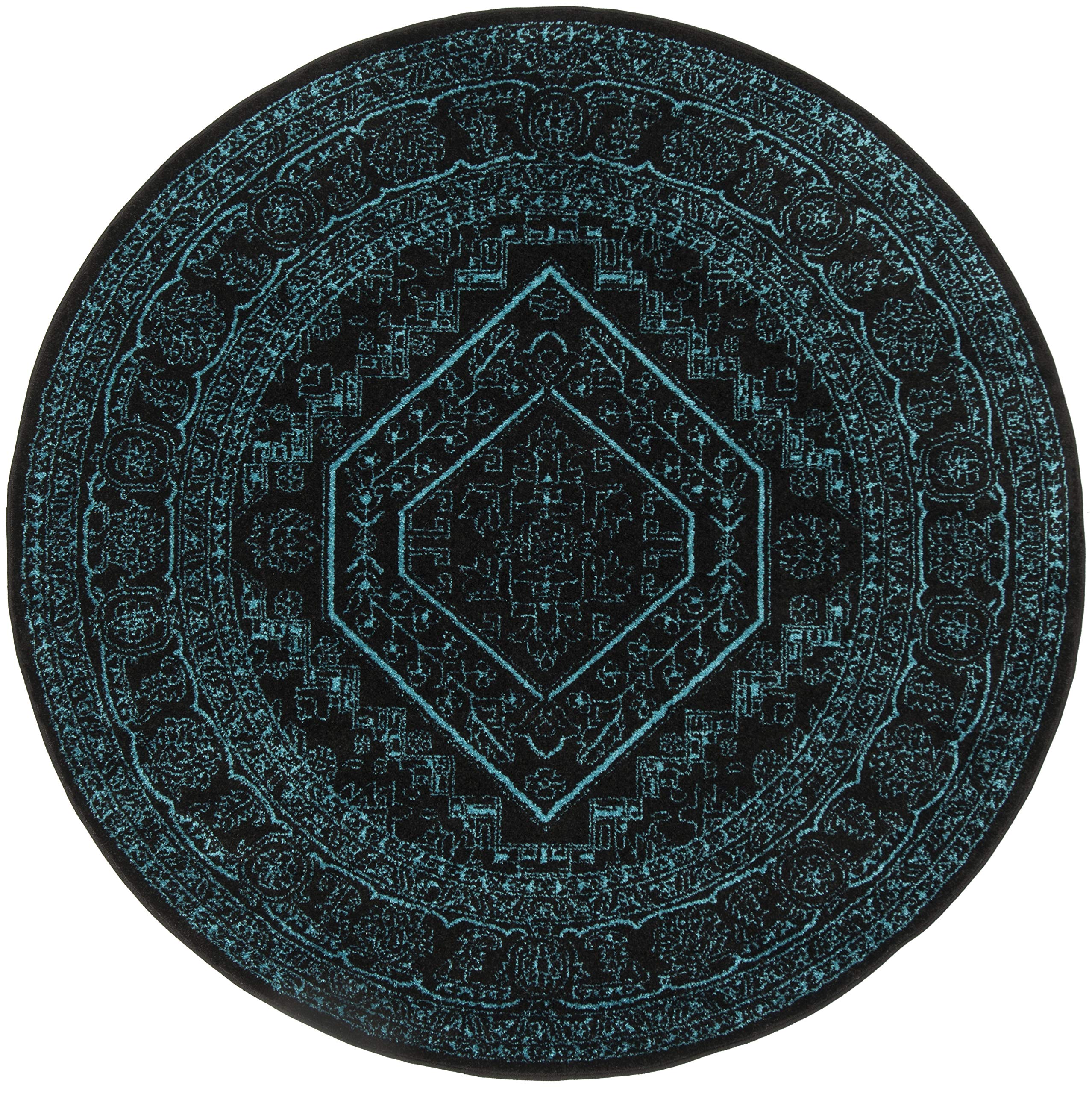 SAFAVIEH Adirondack Collection 6' Round Black / Teal ADR108K Oriental Medallion Non-Shedding Dining Room Entryway Foyer Living Room Bedroom Area Rug