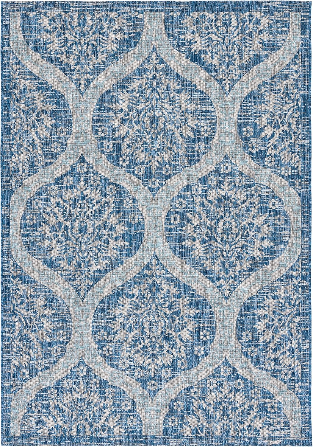 SAFAVIEH Washable Rug Outdoor Courtyard Collection - 5'3" x 7'7", Navy & Grey, Non-Shedding & Easy Cleaning, Ideal for Patio, Backyard, Mudroom (CY8511-36821)