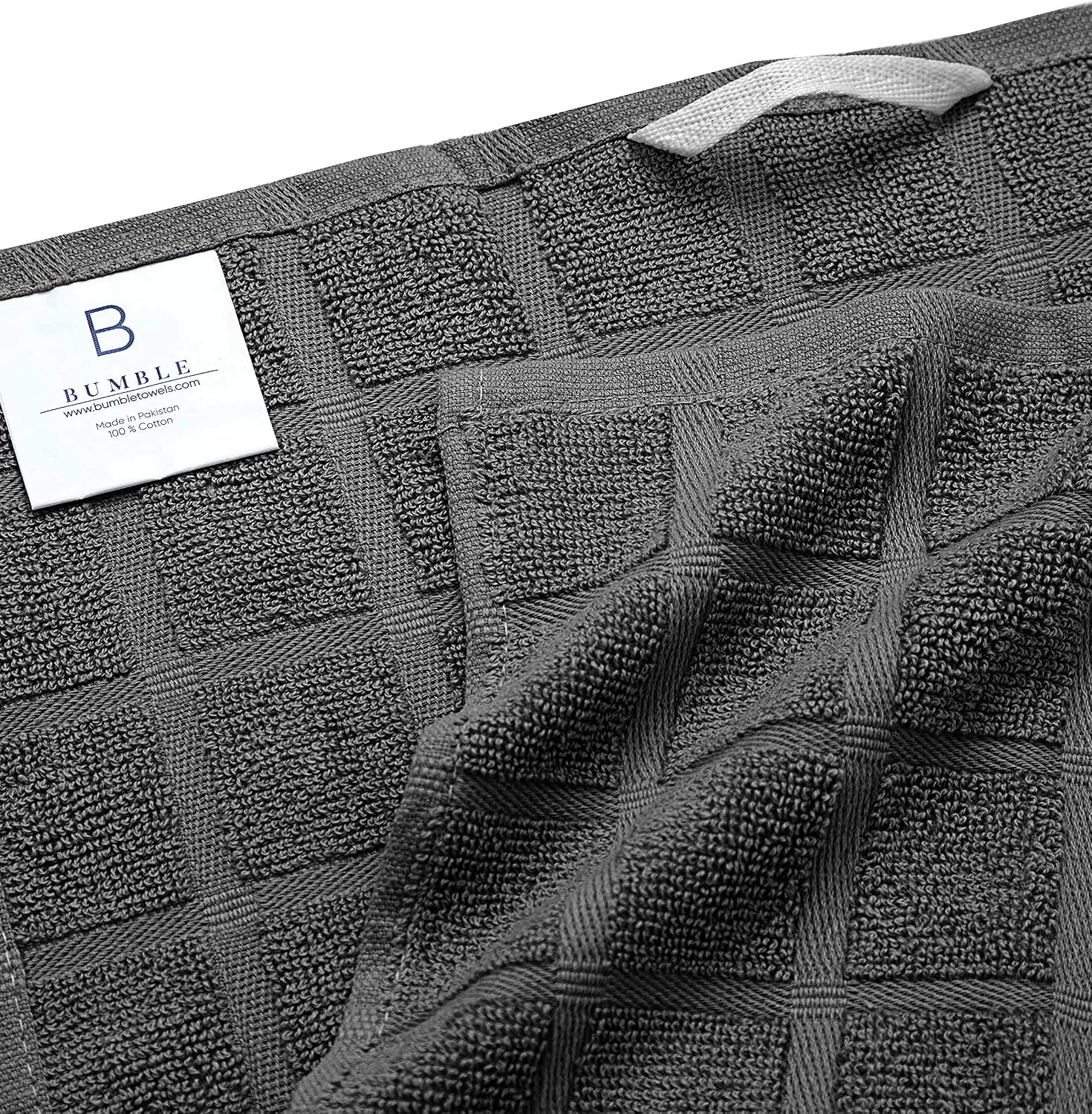 Kitchen Hand Towels 16"x 28" | Grey Popcorn Gird Design | Kitchen Towel Set | Soft, Highly Absorbent with Hanging Loop | Natural Ring Spun Cotton Kitchen Towel | Large Tea Towel Set | 380 GSM - 6 Pack