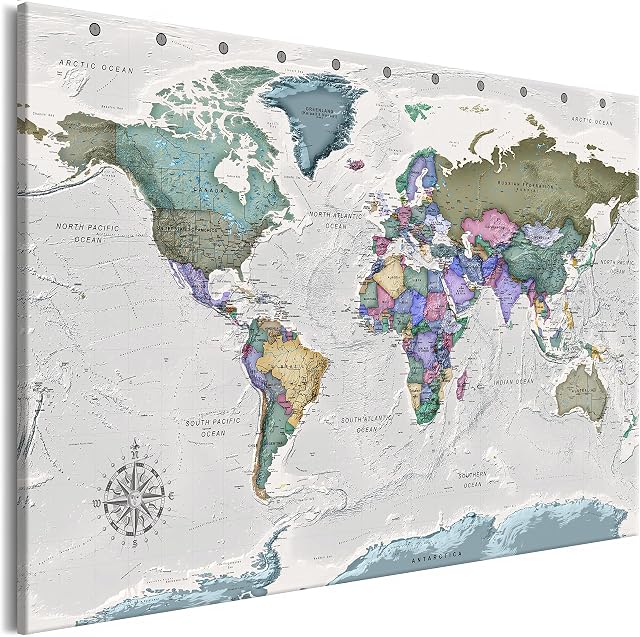 murando Canvas Wall Art World map 90x60 cm / 36"x24" Non-Woven Canvas Prints Image Framed Artwork Painting Picture Photo Home Decoration 1 pc World map grigio k-A-0380-b-a