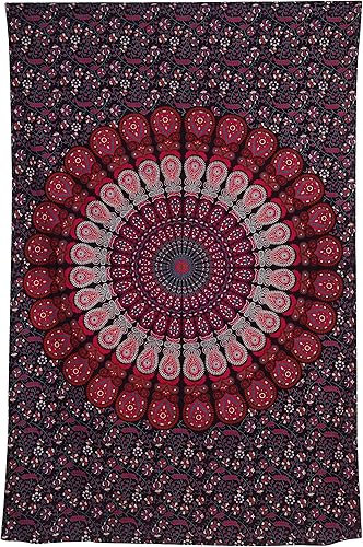 Miniatura 4 de Tapiz hippie indio bohemio psicodélico dorado mandala de pavo real azul dorado para colgar en la pared (púrpura rosa, póster (29.9 x 39.8 in)