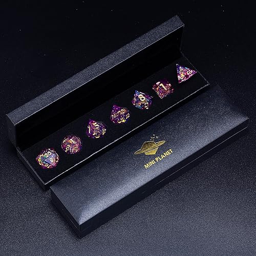 Miniatura 4 de Mini Planet - Dados con bordes afilados e inclusiones con purpurina para TTRPG Dungeons and Dragons, de reserva, colección de dados poliédricos de