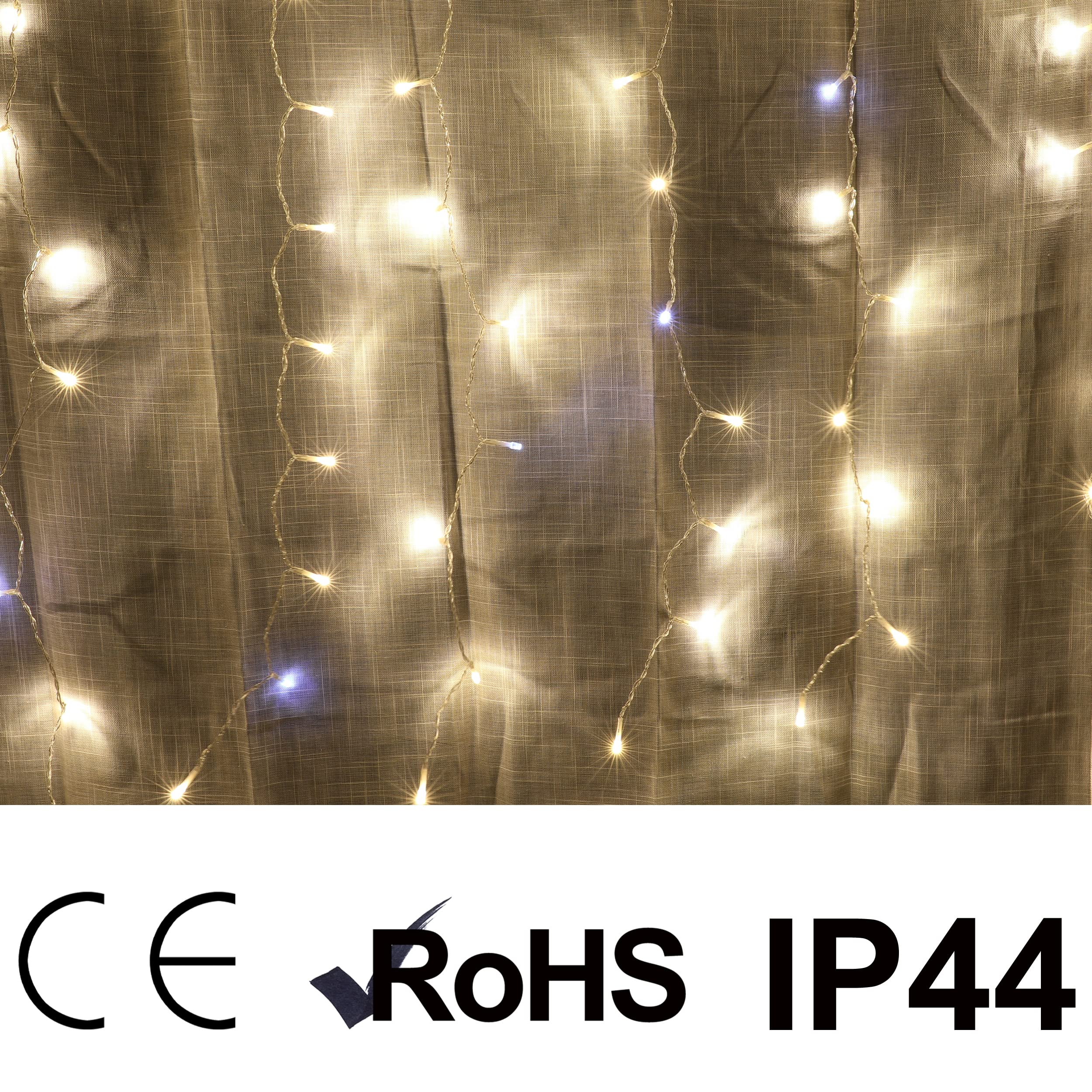 H HANSEL HOME Cortina de Luces LED de 3m x 1m 160 LED Fijo+40 LED Flash Cortina Luces Navidad Impermeable IP44 Exterior y Interior - Luz Cálida y Blanca Efecto Flash