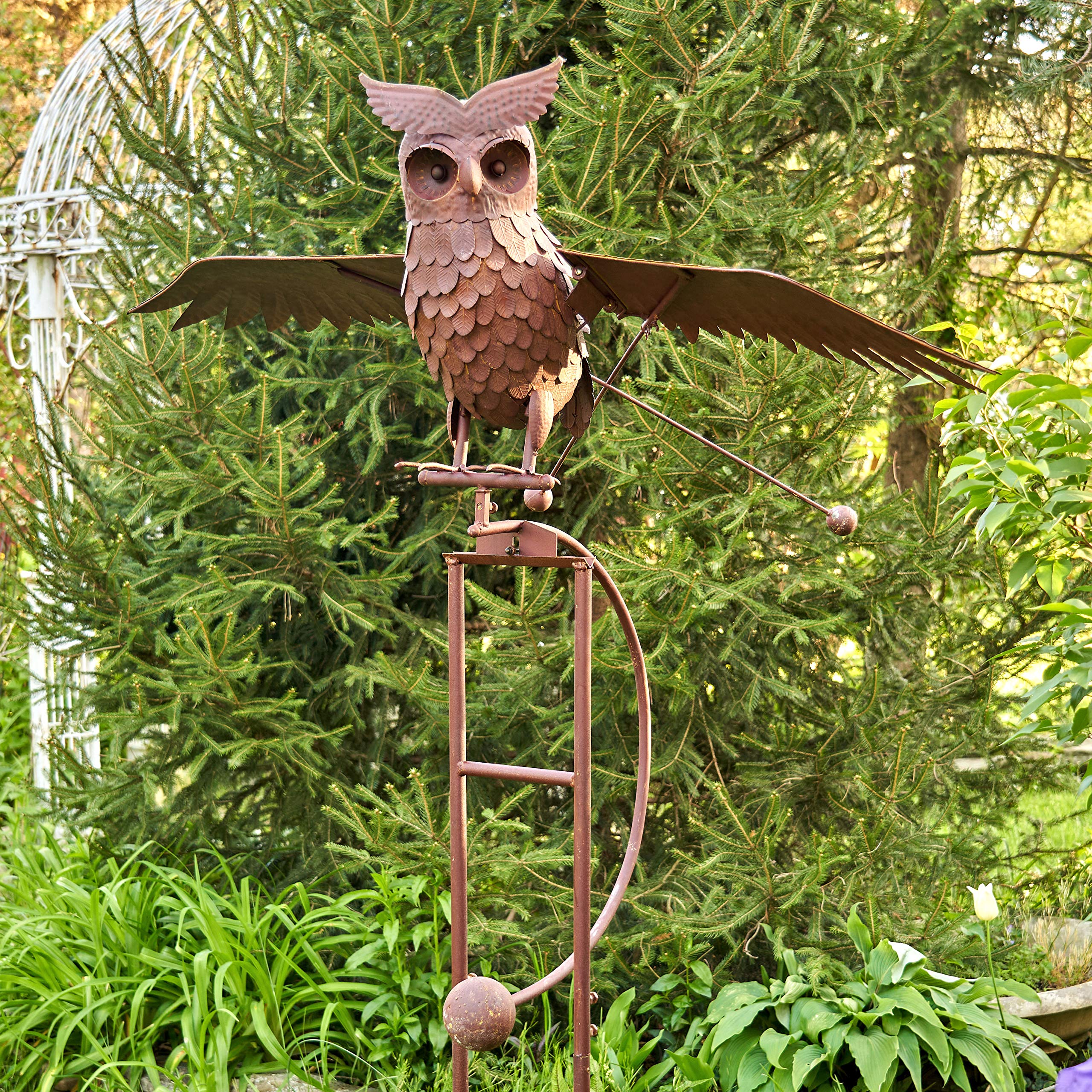 Zaer Ltd. XL Rocking Animals with Flapping Wings Garden Stakes (Perched Owl, Rust Brown)