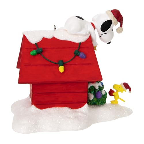 Hallmark Keepsake Enfeite de Natal 2024, The Peanuts Gang Deck The Doghouse Musical com luz, present